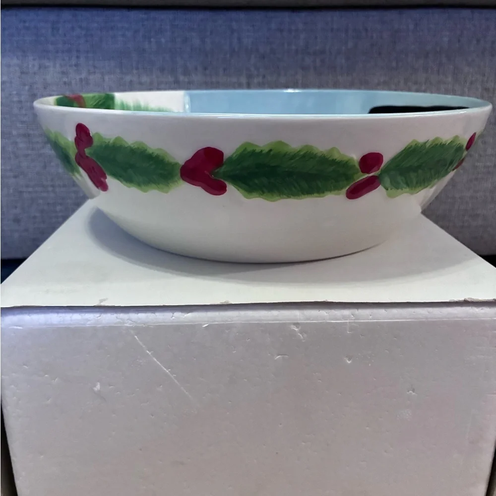 Fitz & Floyd Holly Berry Snowman Serving Bowl